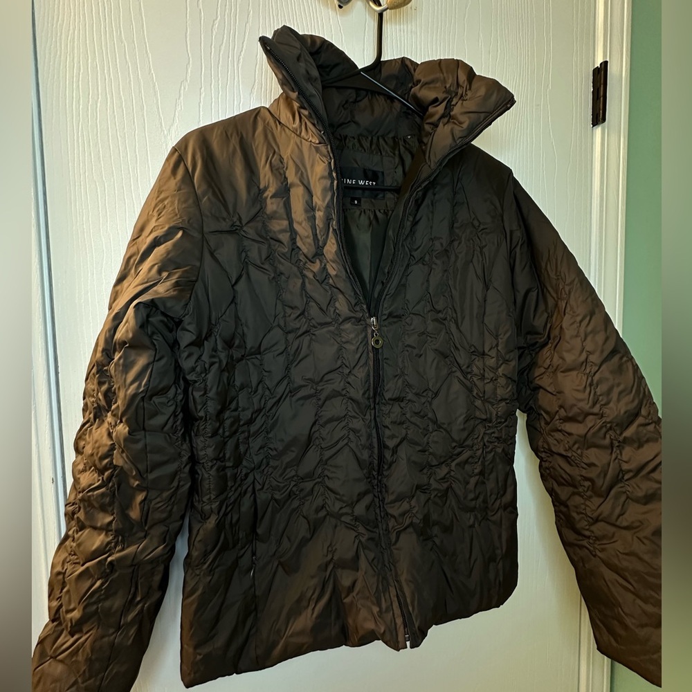 Nine West black puffer winter coat jacket full zip women’s small zipper‎ pockets - Picture 3 of 8